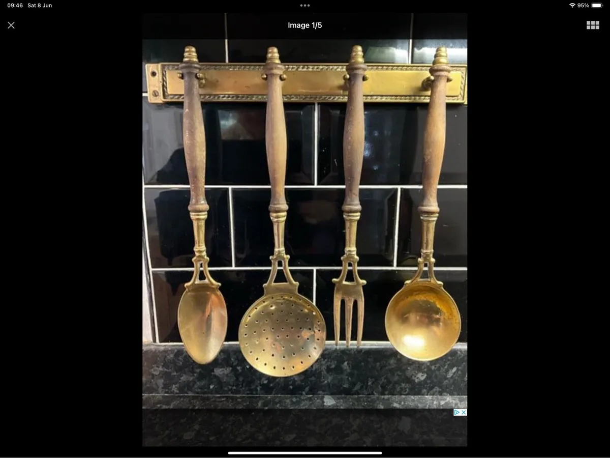 Vintage Brass French Hanging Utensils - Image 4