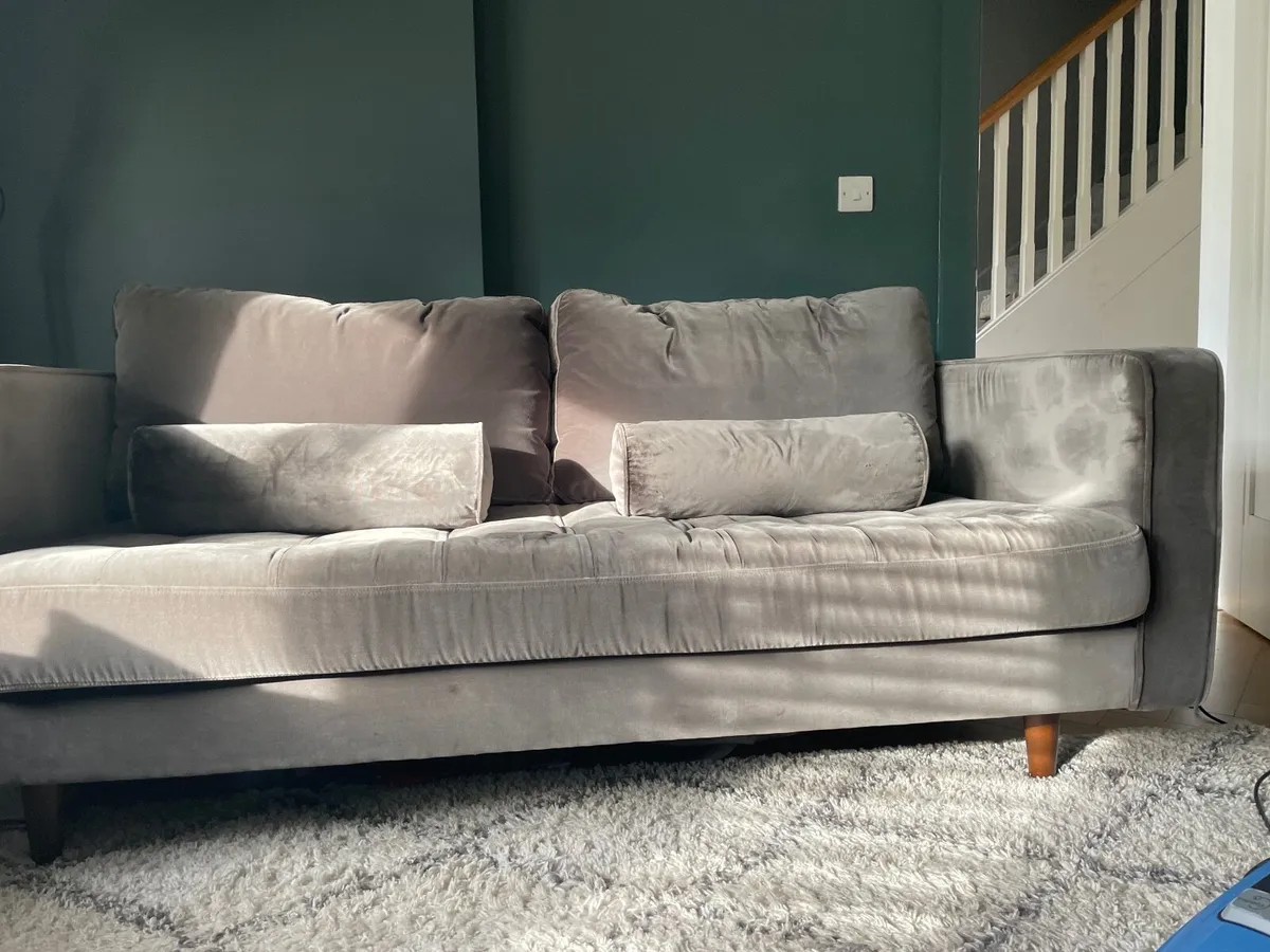 Grey Velvet Couch - Image 1