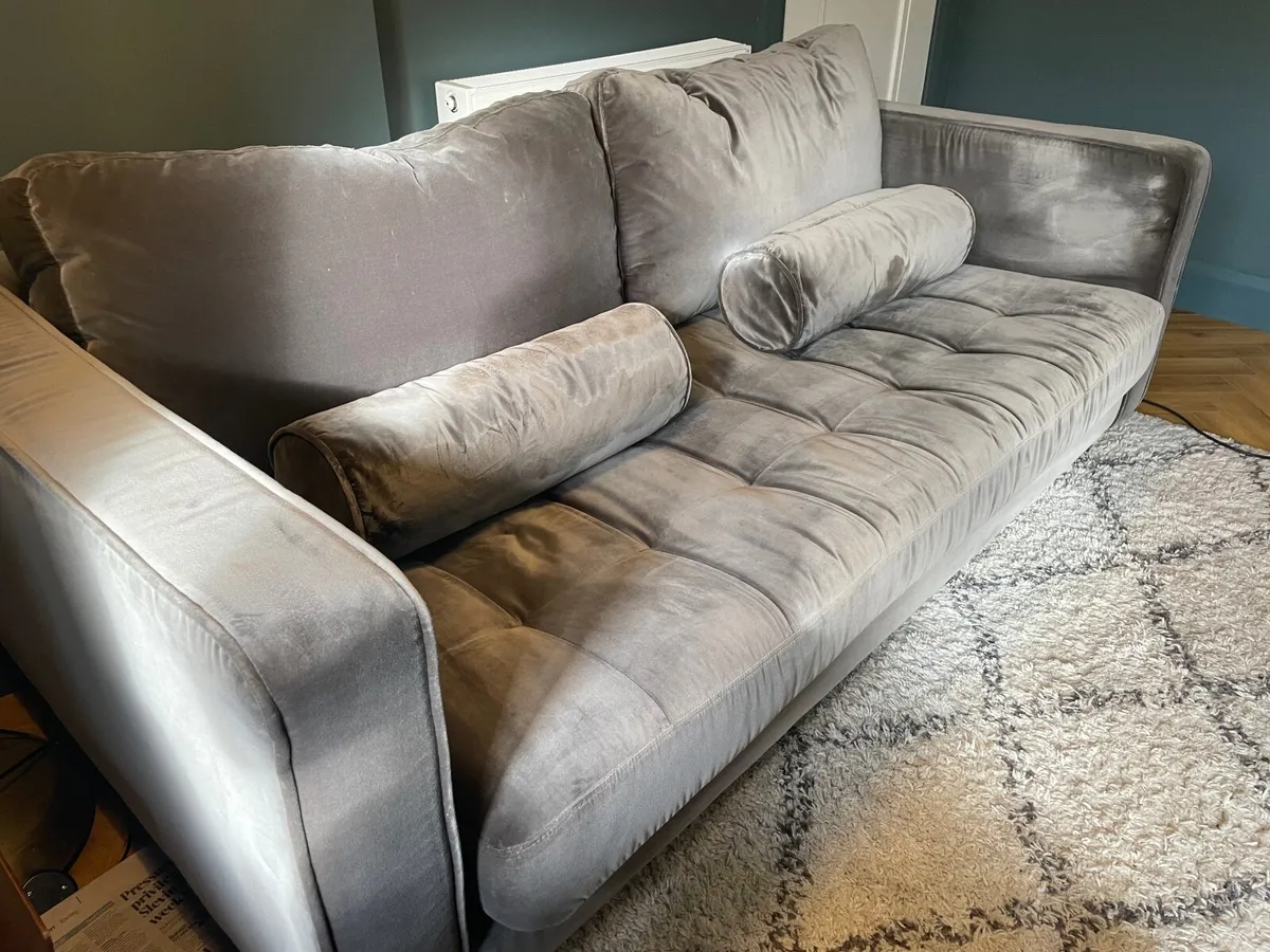 Grey Velvet Couch - Image 2
