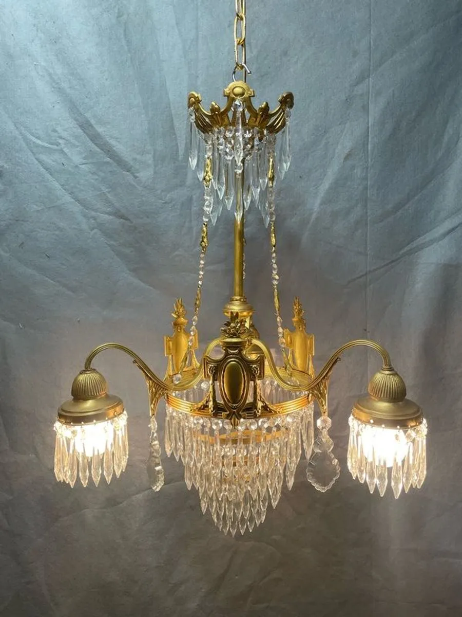 Beautiful French Brass & Crystal Chandelier. - Image 1