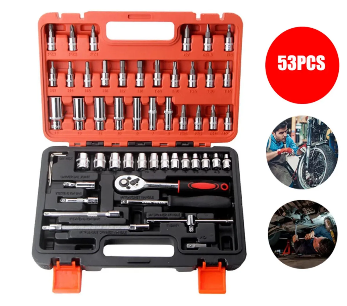 53Pcs Set 1/4" Socket Ratchet Wrench Kit NEW - Image 1