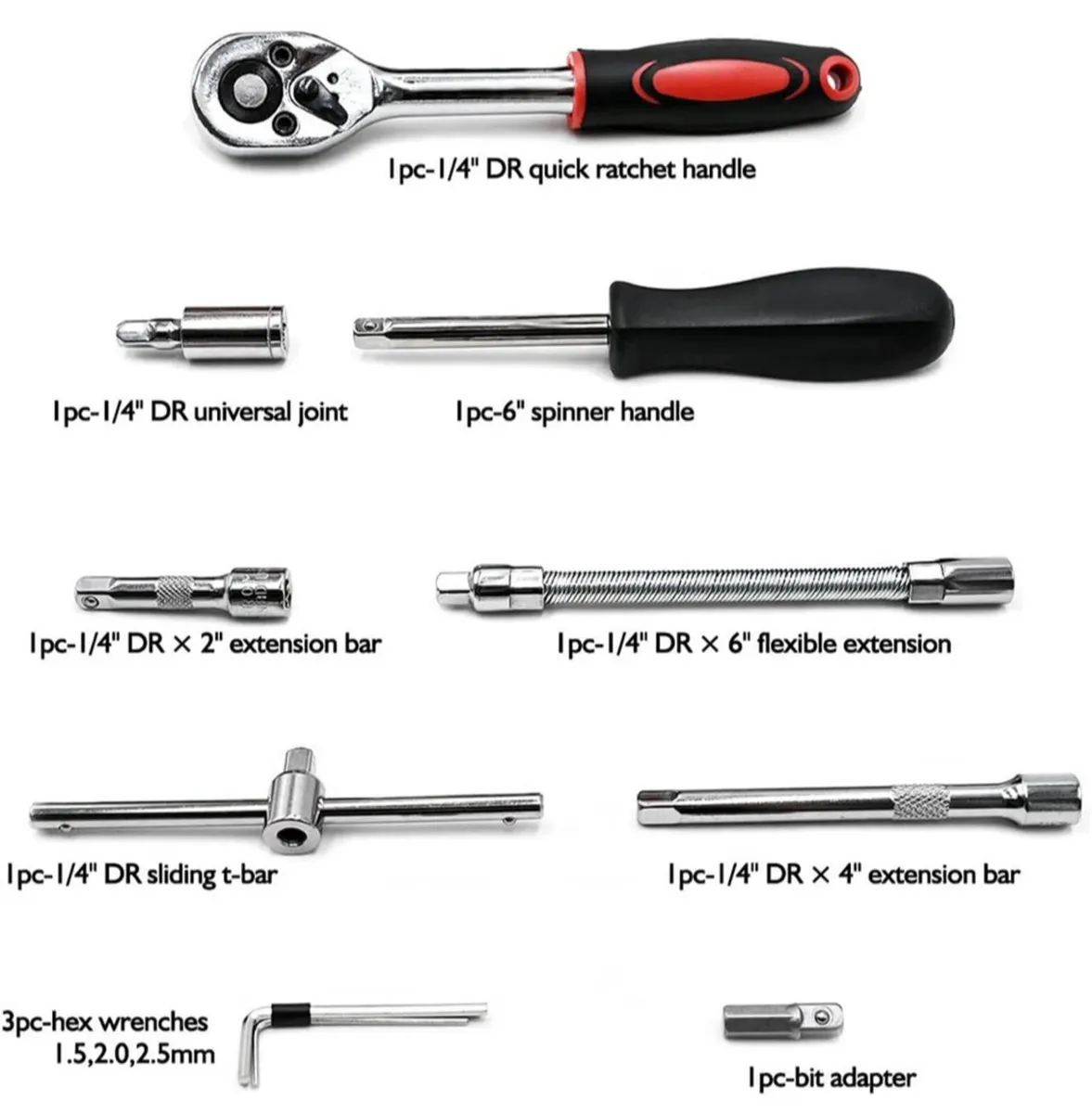 53Pcs Set 1/4" Socket Ratchet Wrench Kit NEW - Image 4