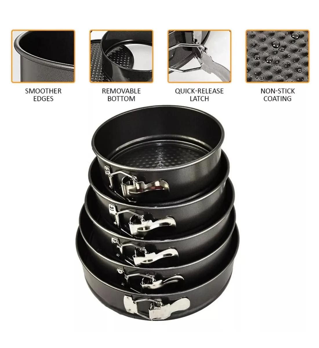 5 Round Cake Tins Baking Set Non-Stick NEW - Image 2