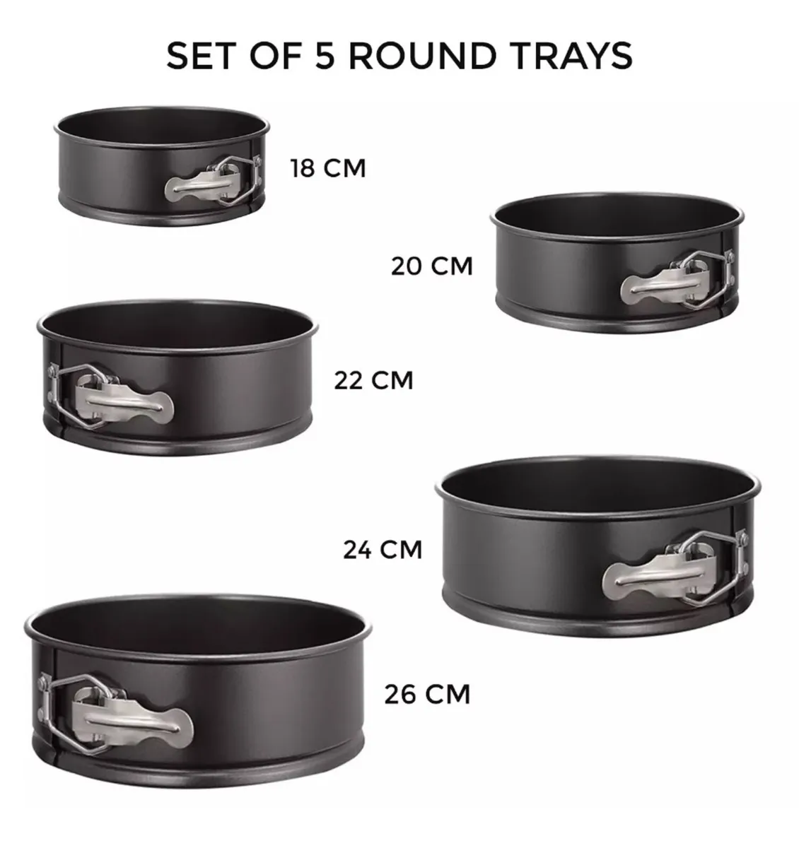5 Round Cake Tins Baking Set Non-Stick NEW - Image 3