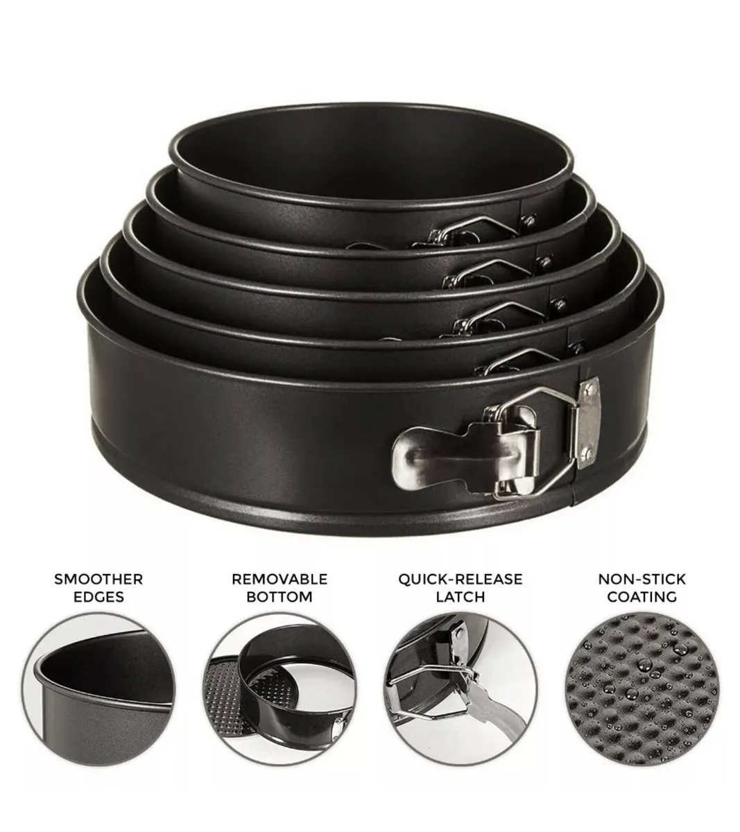 5 Round Cake Tins Baking Set Non-Stick NEW - Image 4