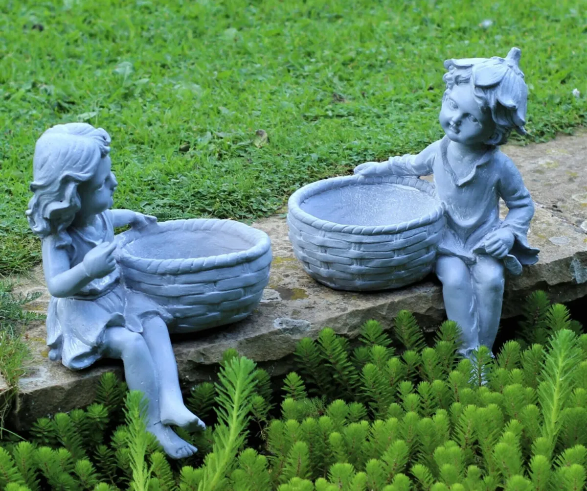 Garden Ornament Planter Cherubs Boy & Girl NEW - Image 1