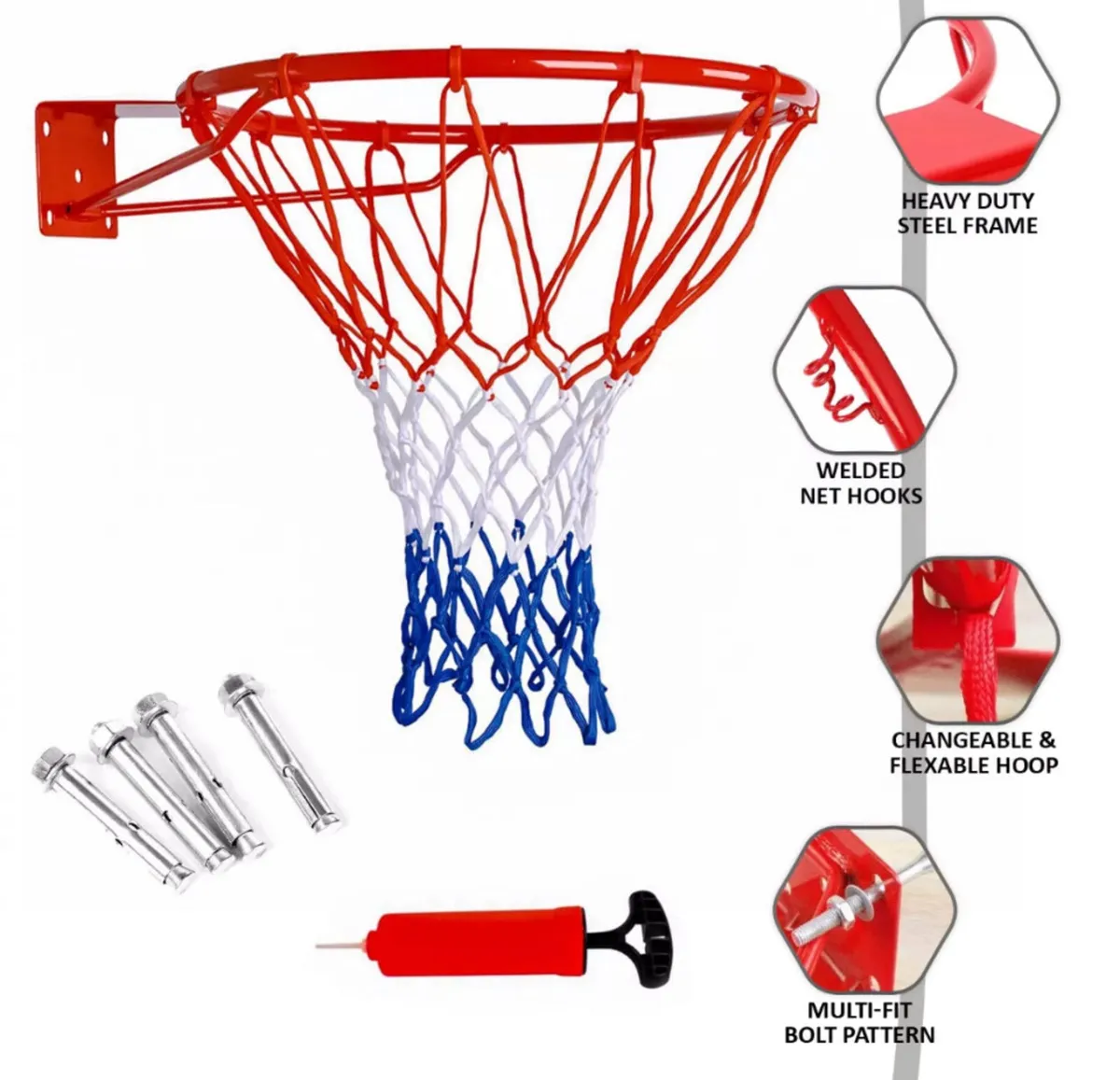45cm Standard Wall Mounted Basketball Hoop & Net - Image 2