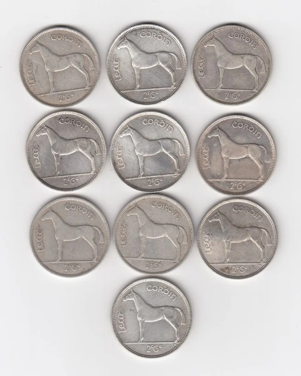 Ireland,10x1939 Half Crown 2/6,75% Silver Coins, seems to be cleaned (No: 118) - Image 1
