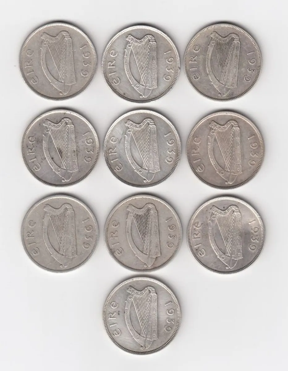 Ireland,10x1939 Half Crown 2/6,75% Silver Coins, seems to be cleaned (No: 118) - Image 2