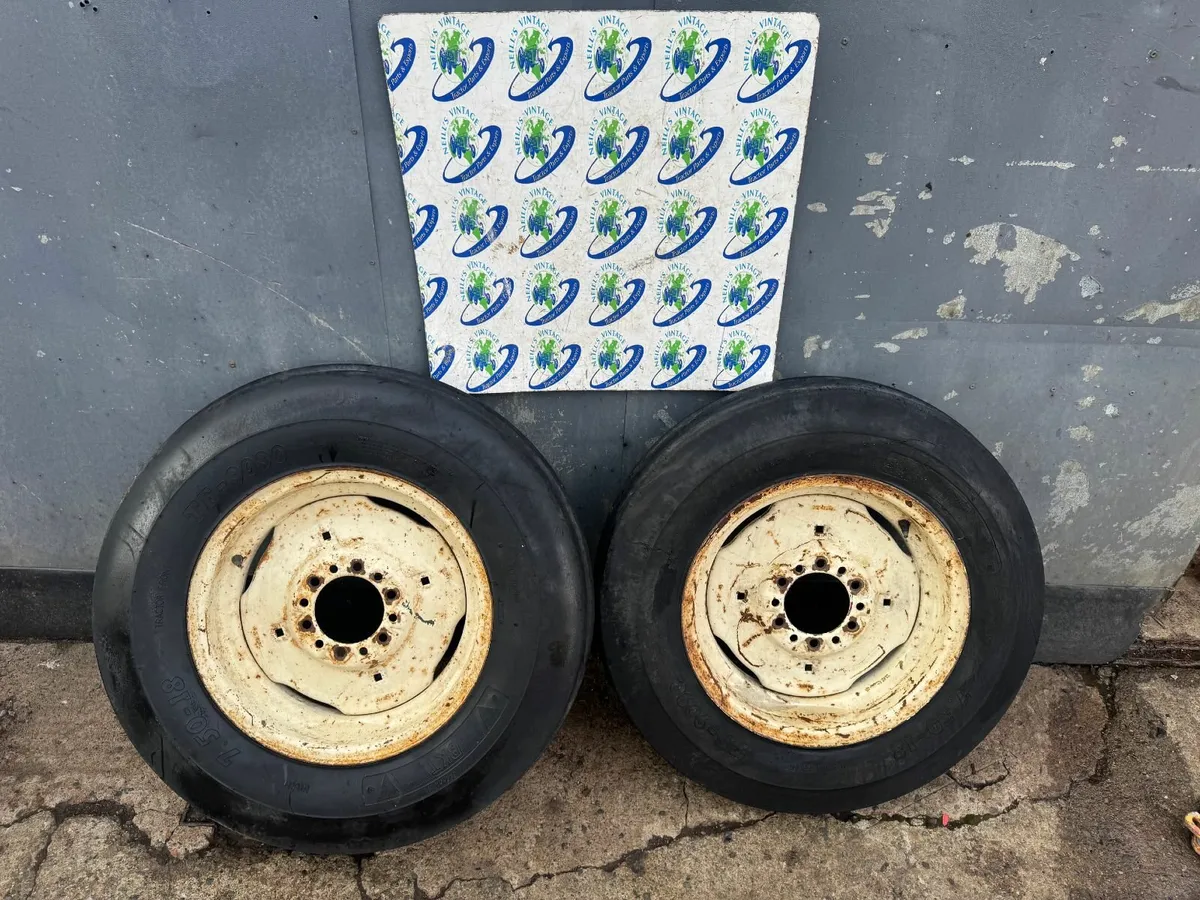 Pair 7.50-18 BKT Front Tyres & Rims Ford Tractor - Image 1