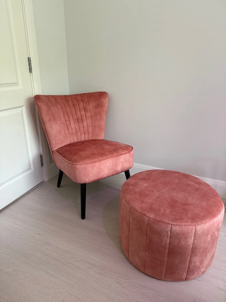 Blush Pink Velvet Chair and Foot stool - Image 1