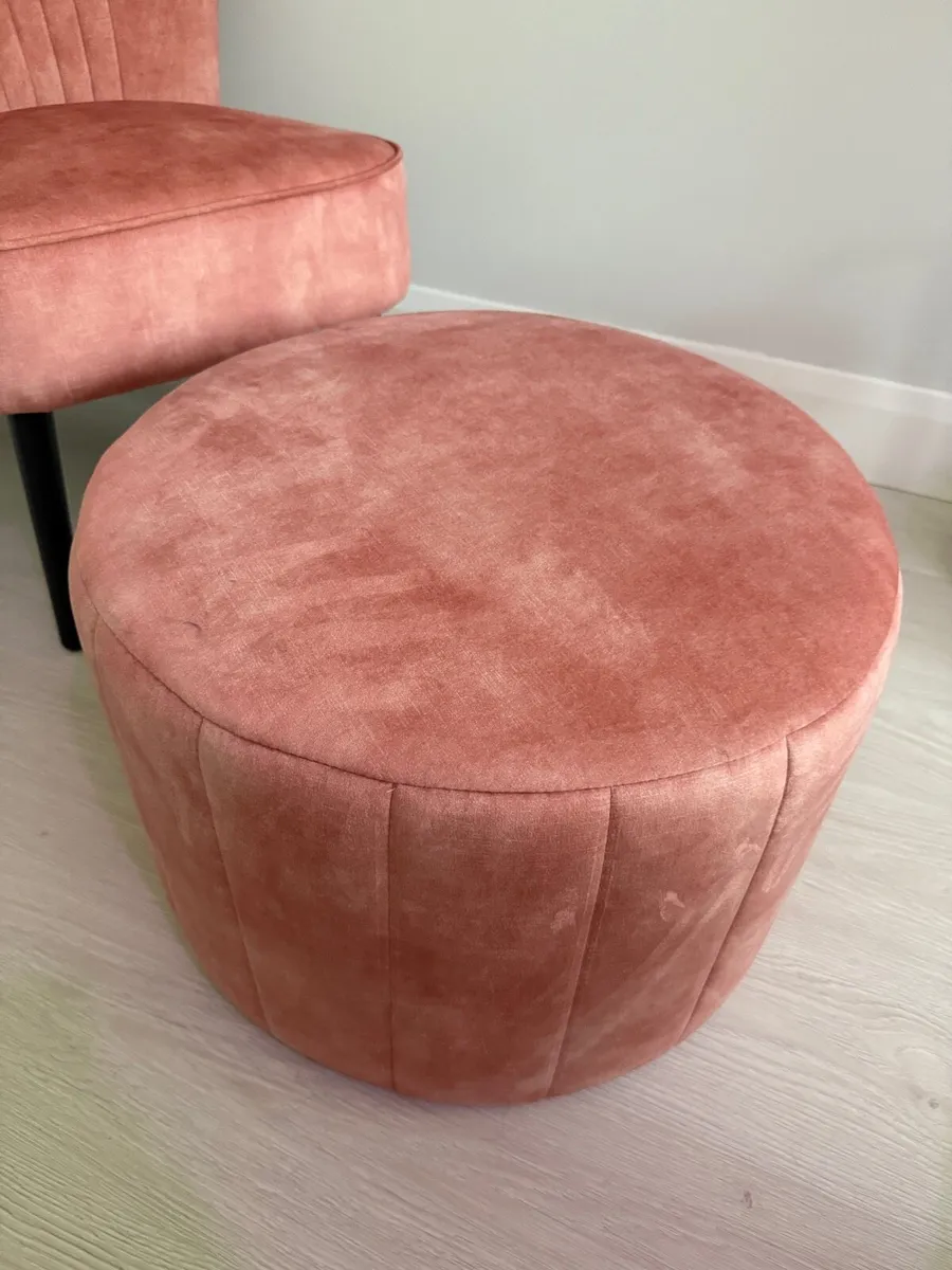Blush Pink Velvet Chair and Foot stool - Image 3