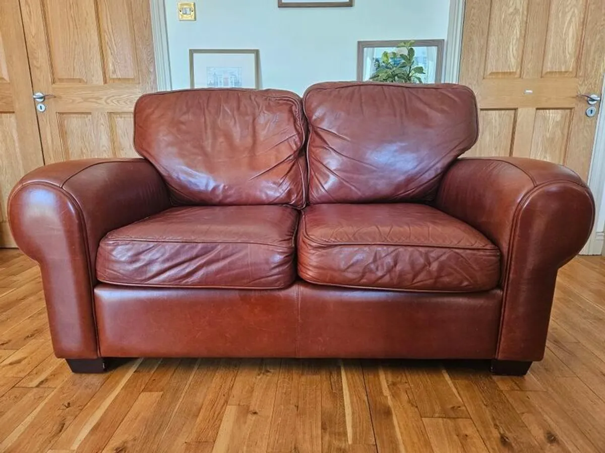 Two seater real leather couch - Image 1