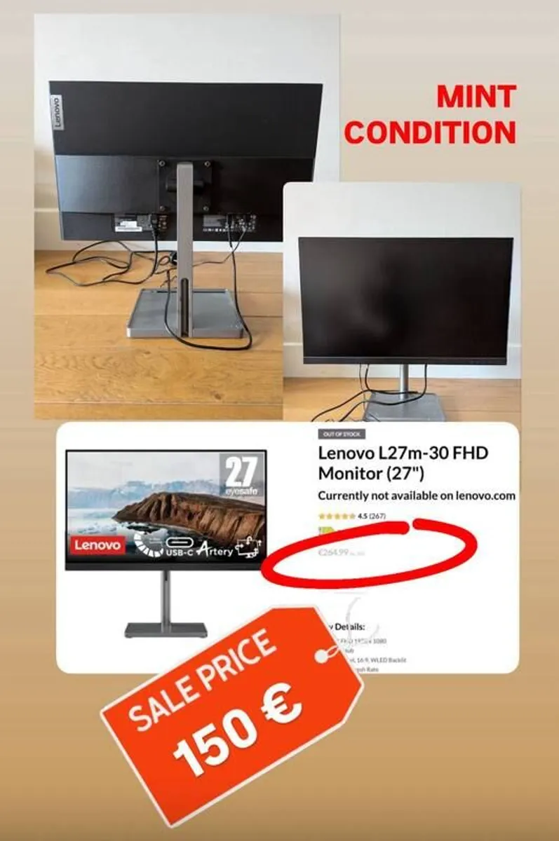 Lenovo 27 inch FullHD IPS monitor - Image 1