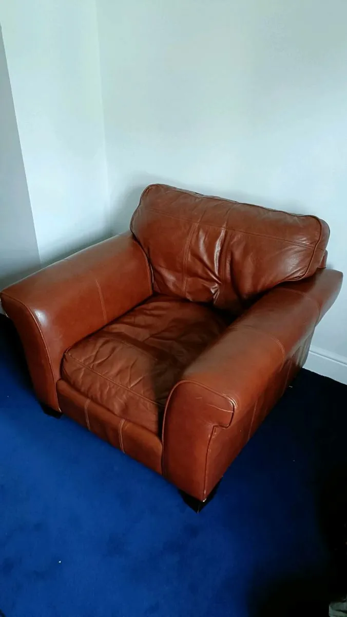 Brown leather couch and armchair - Image 2