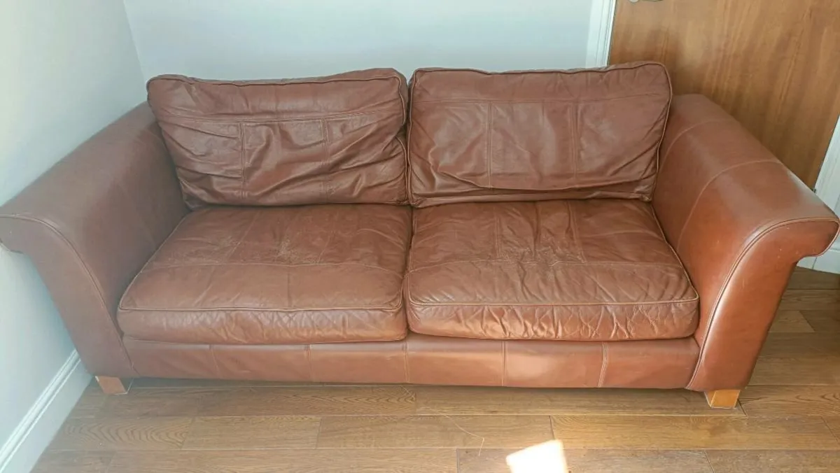 Brown leather couch and armchair - Image 3