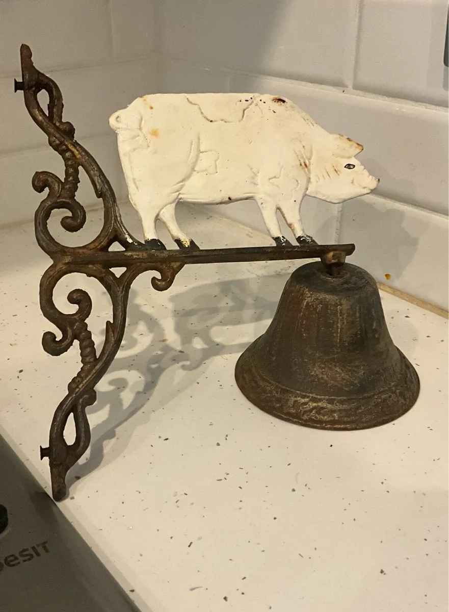 Hanging Cast Iron Bell with Cow - Image 1
