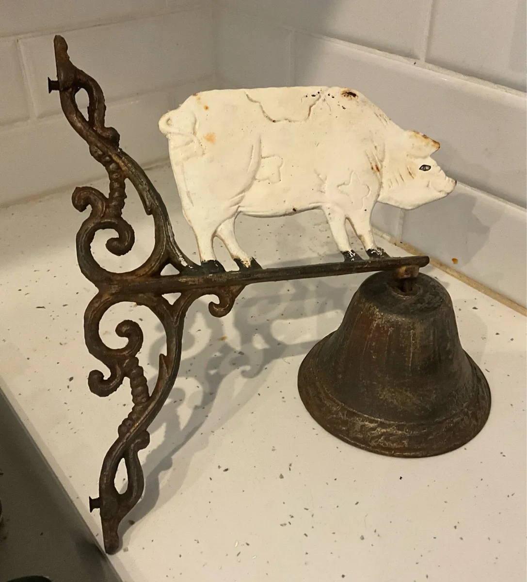 Hanging Cast Iron Bell with Cow - Image 2