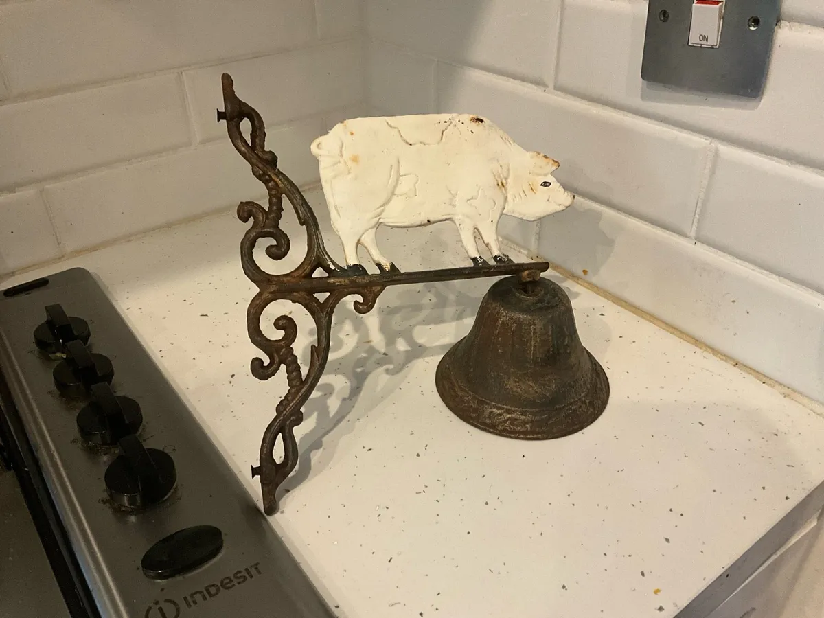 Hanging Cast Iron Bell with Cow - Image 3