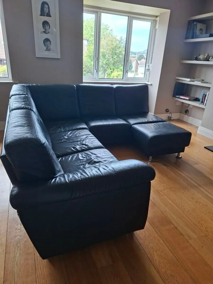 black leather L shape couch - Image 2