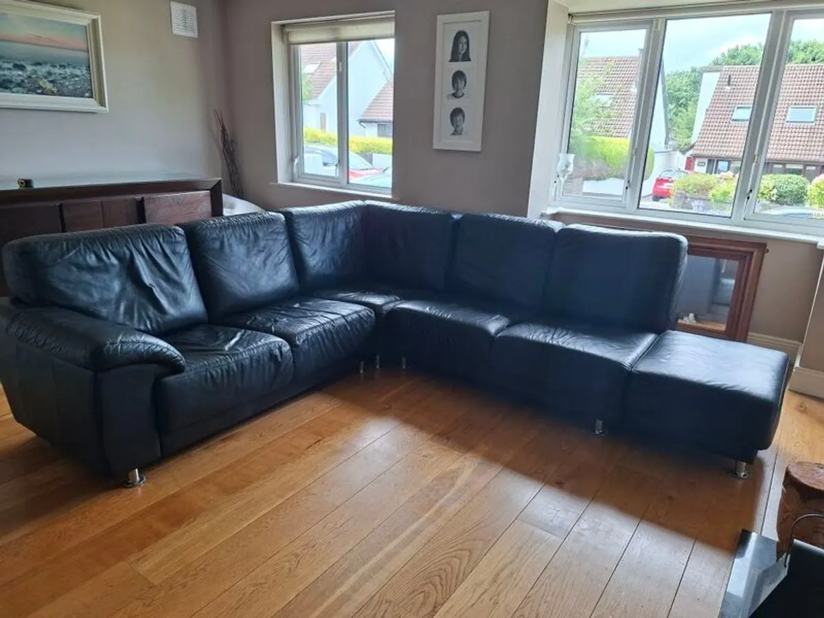 black leather L shape couch - Image 3