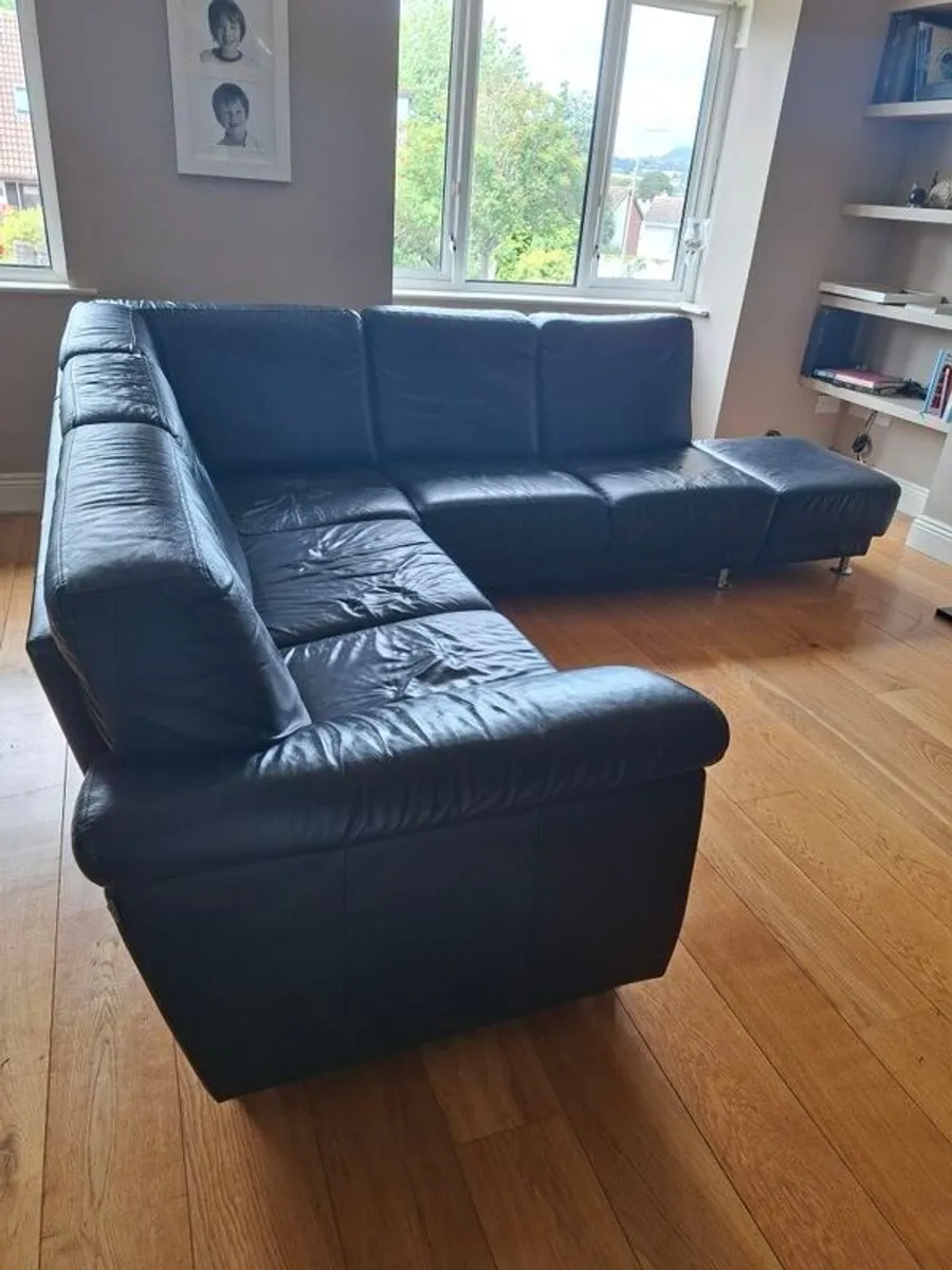 black leather L shape couch - Image 4