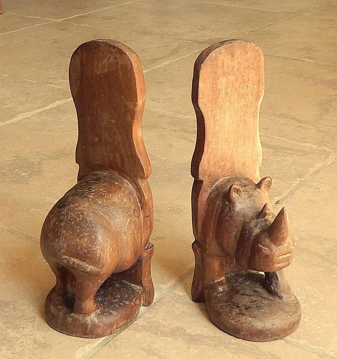Vintage Solid Wood Hand Carved Bookends - Image 3