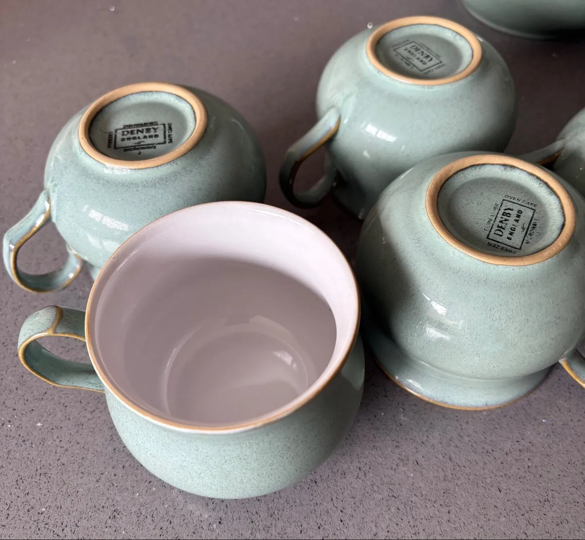Denby -Regency Green teapot, cups & saucers - Image 3