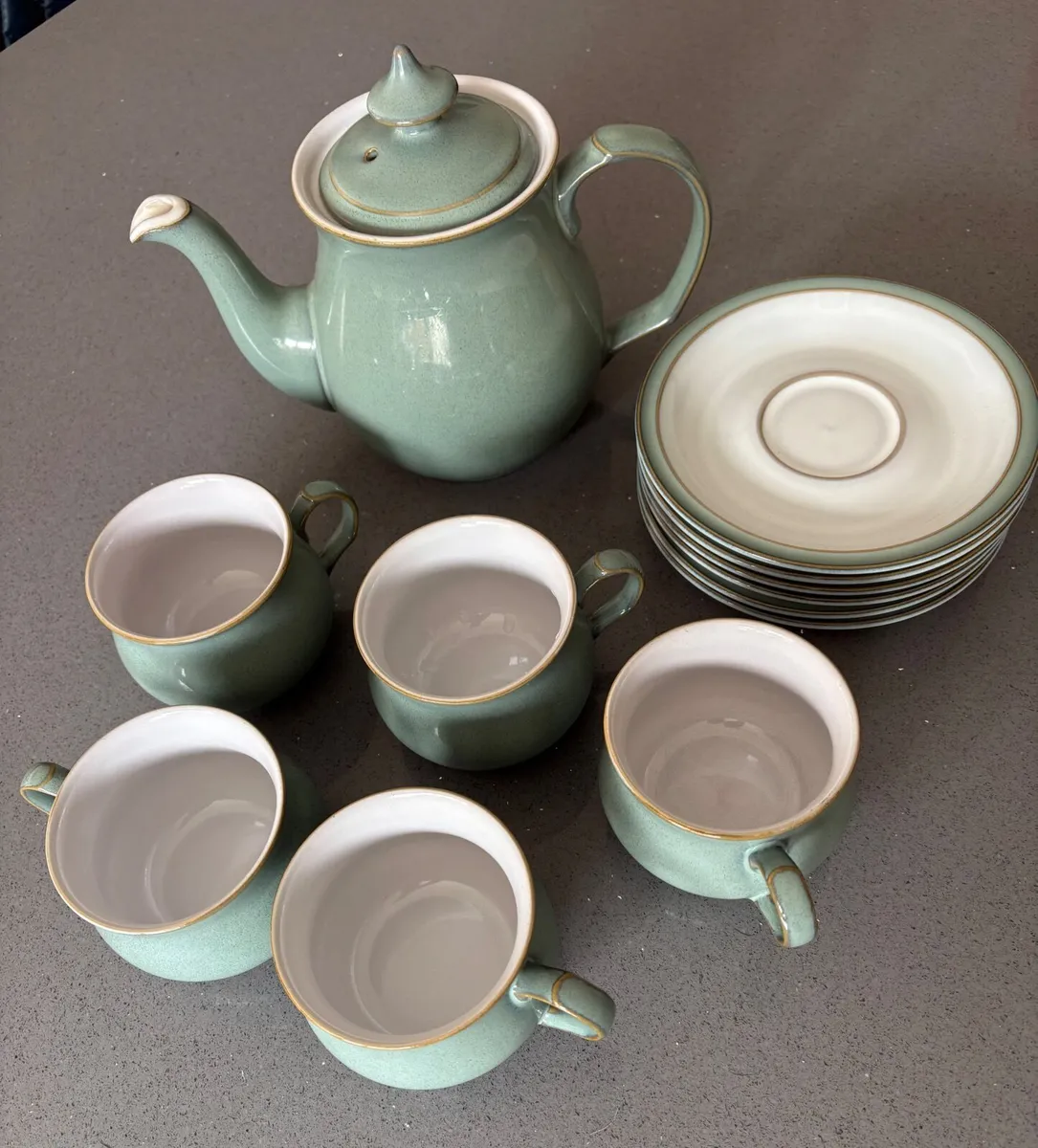 Denby -Regency Green teapot, cups & saucers - Image 1