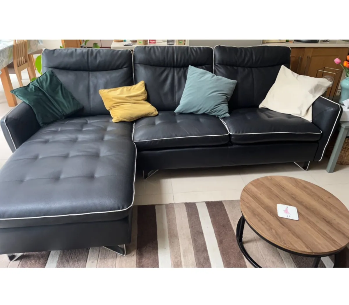 Black faux leather couch - Image 1
