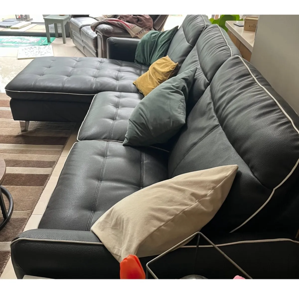 Black faux leather couch - Image 2