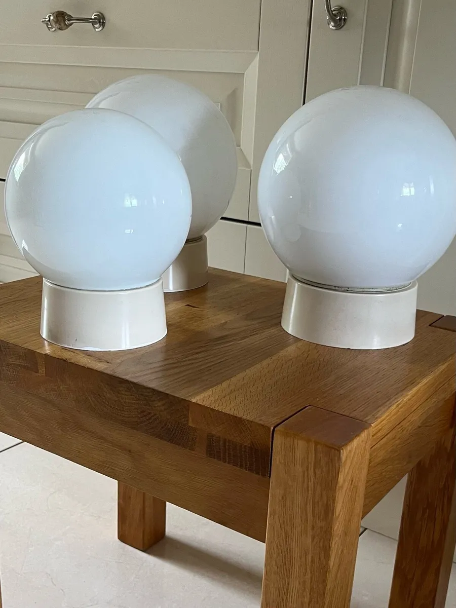 3 white glass sphere semi flush ceiling lights - Image 1