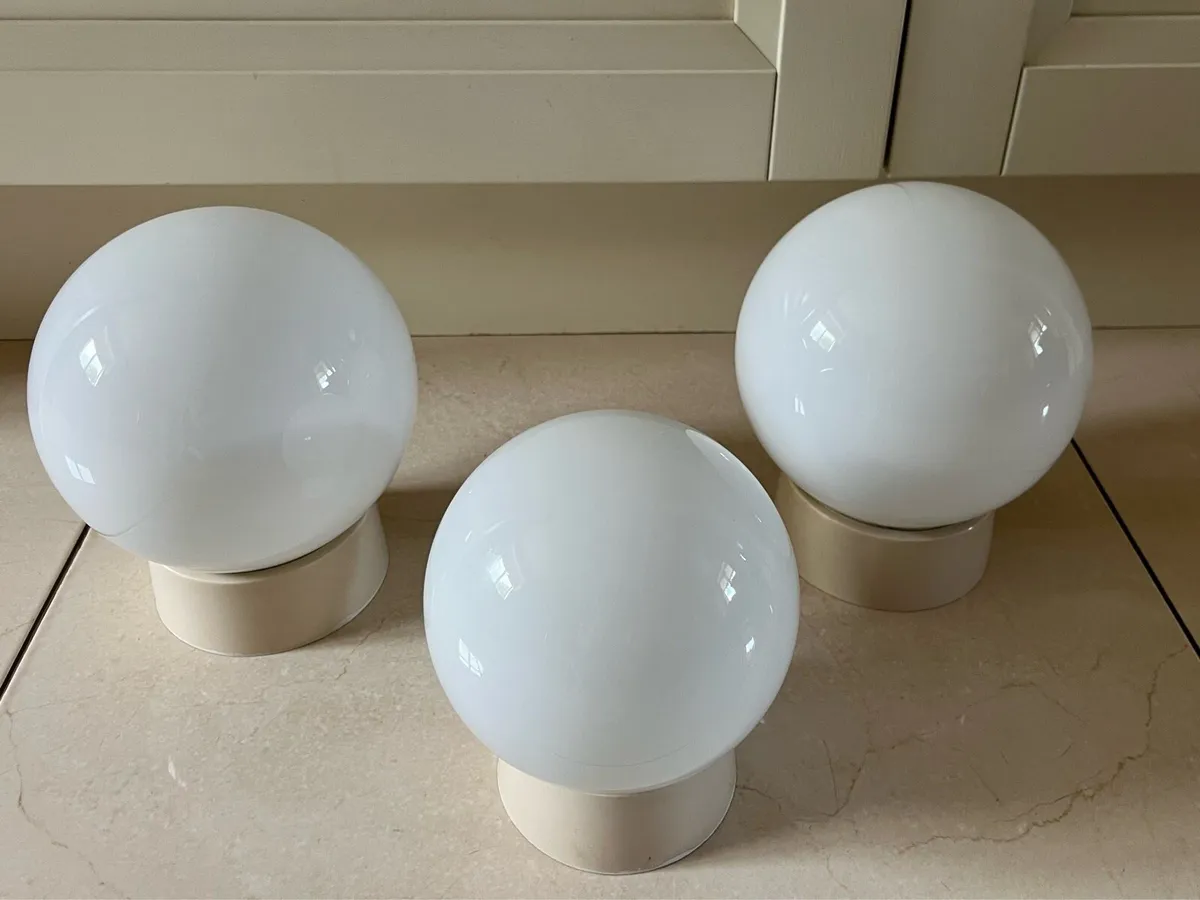 3 white glass sphere semi flush ceiling lights - Image 2