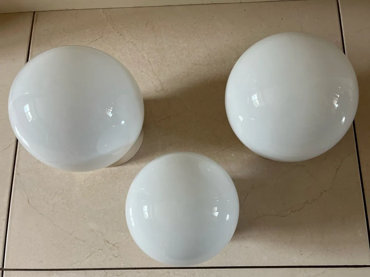 3 white glass sphere semi flush ceiling lights - Image 3