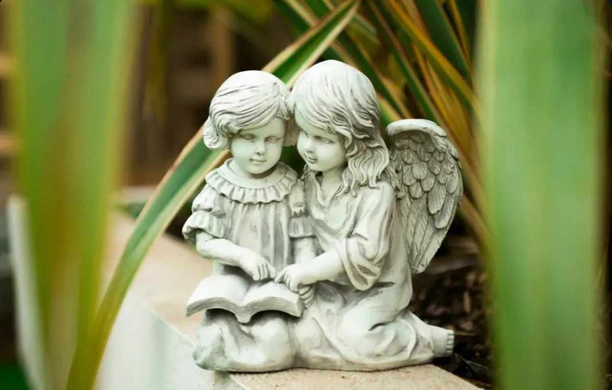 Stone Effect Guardian Angel & Girl Statue Garden - Image 4