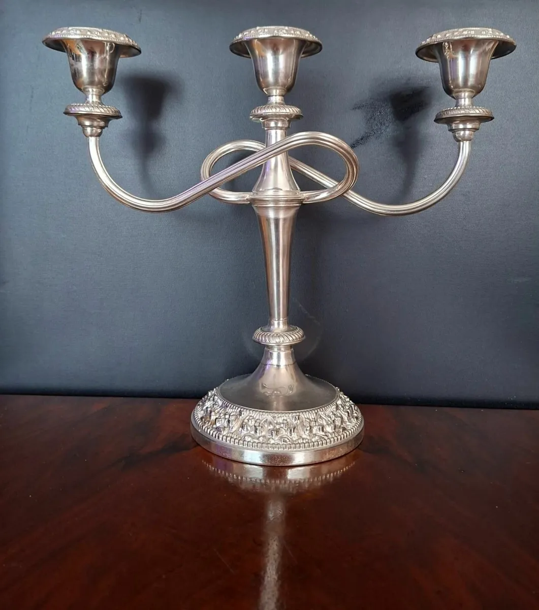 Large Decorative Candlestick Silver Plated/Metal A - Image 2