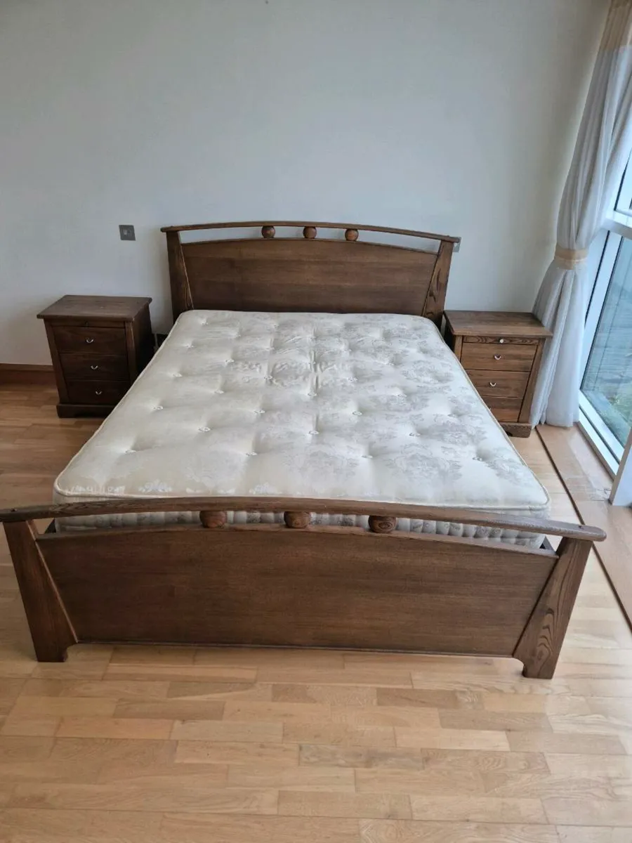 Solid wood King size bed with mattress and lockers - Image 1
