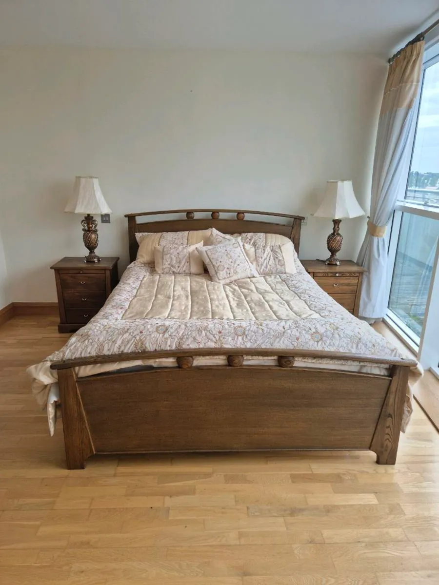 Solid wood King size bed with mattress and lockers - Image 2