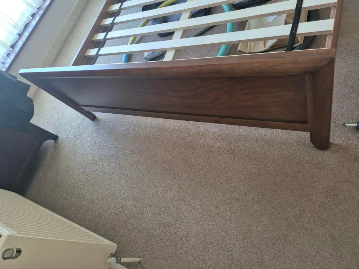 King size wood and leather bedframe and mattress - Image 2
