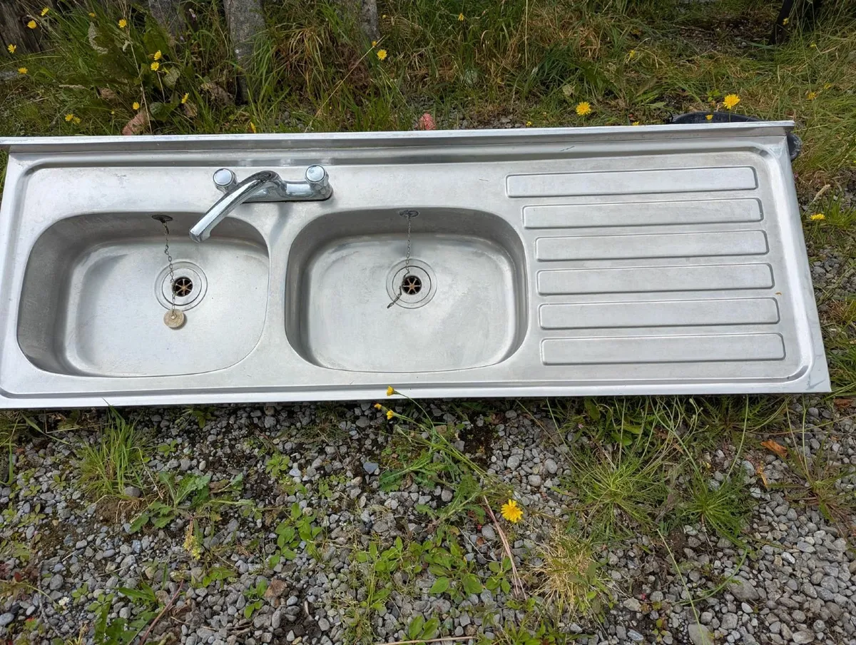 Vintage, Stainless Steel, Double Sink with Drainer - Image 1