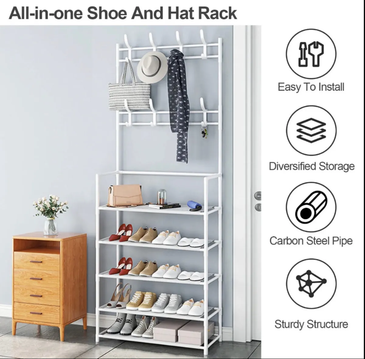 Compact Coat Rail Stand & 5 Tier Shoe Rack New - Image 1