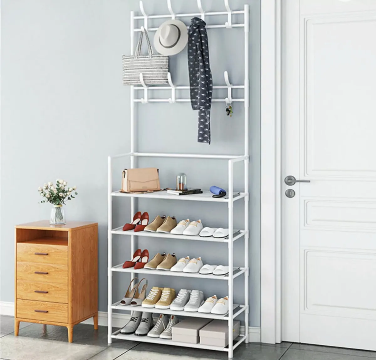 Compact Coat Rail Stand & 5 Tier Shoe Rack New - Image 3