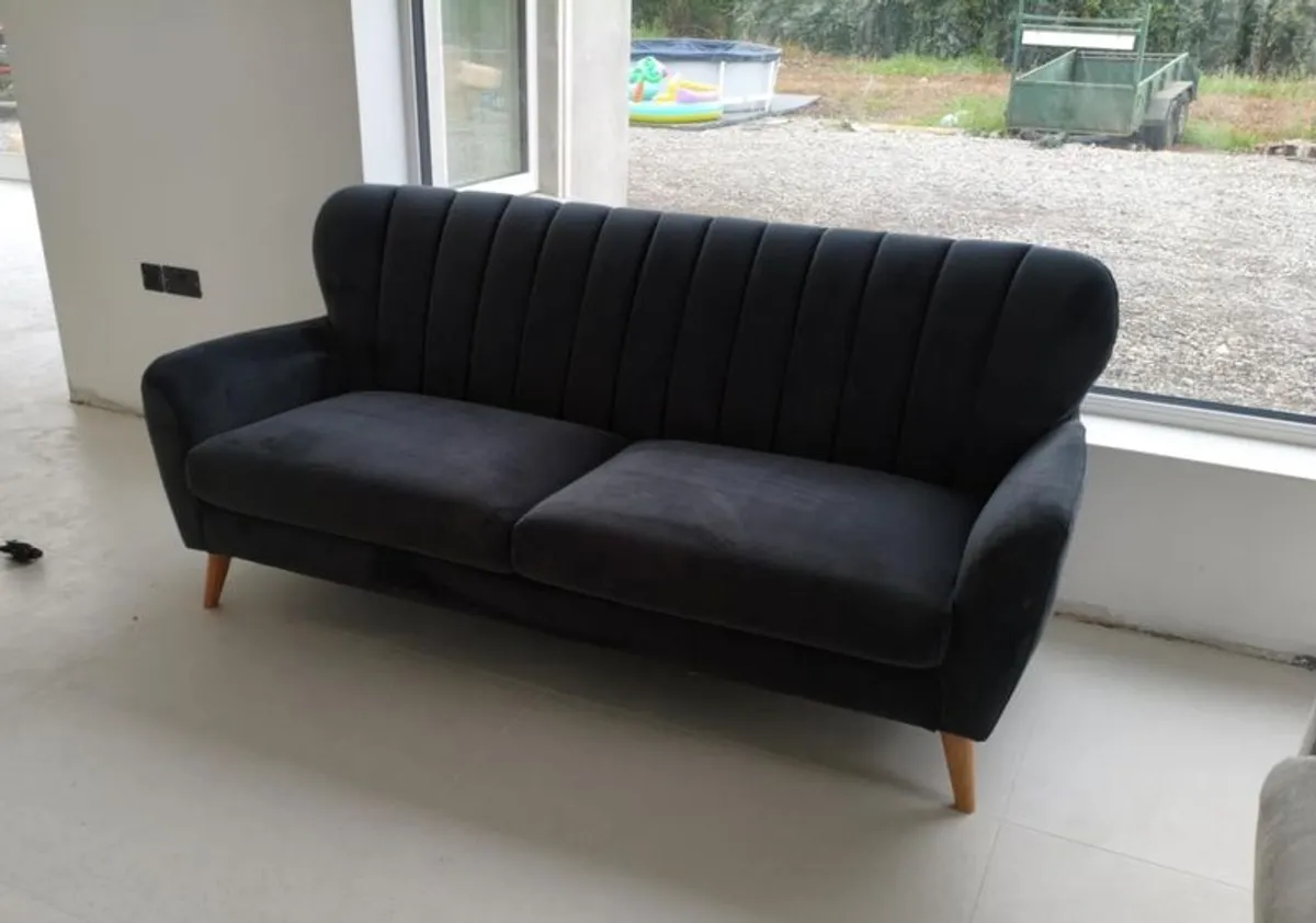 Waldorf Velvet 3 Seater Sofa Grey and Charcoal - Image 3