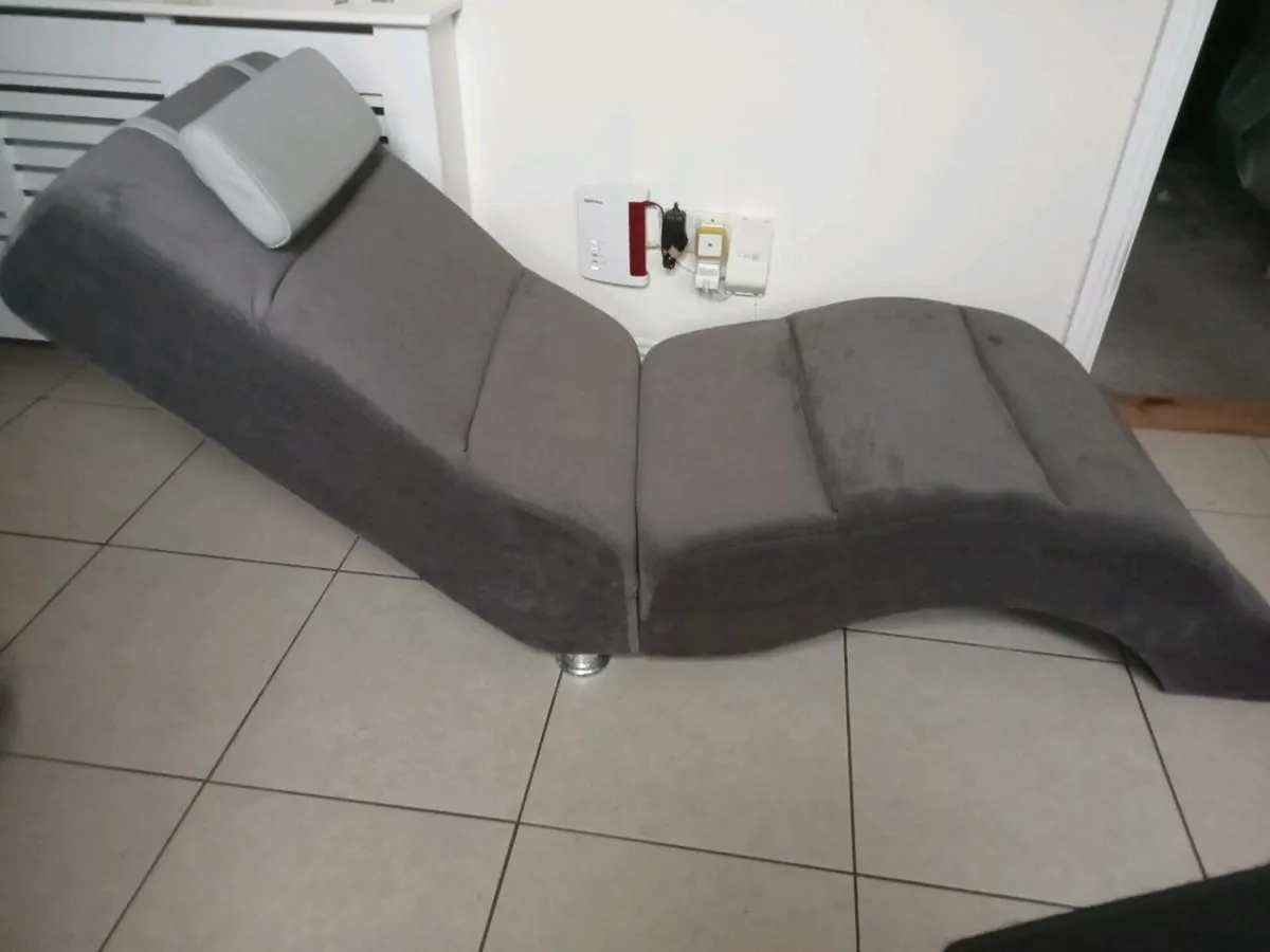 Grey Fabric Chaise Long Lounge Lounger - Image 2