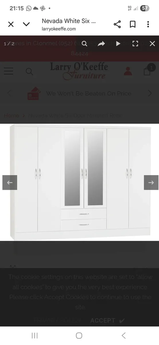 Nevada White 6 Door 2 Drawer Mirrored Wardrobe - Image 1