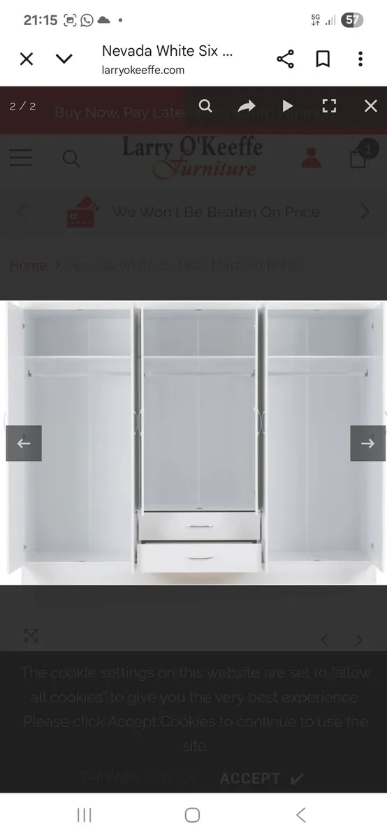 Nevada White 6 Door 2 Drawer Mirrored Wardrobe - Image 2