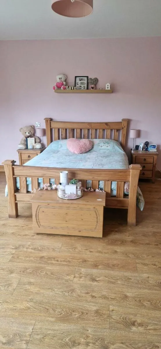 Solid oak bed frame and lockers
