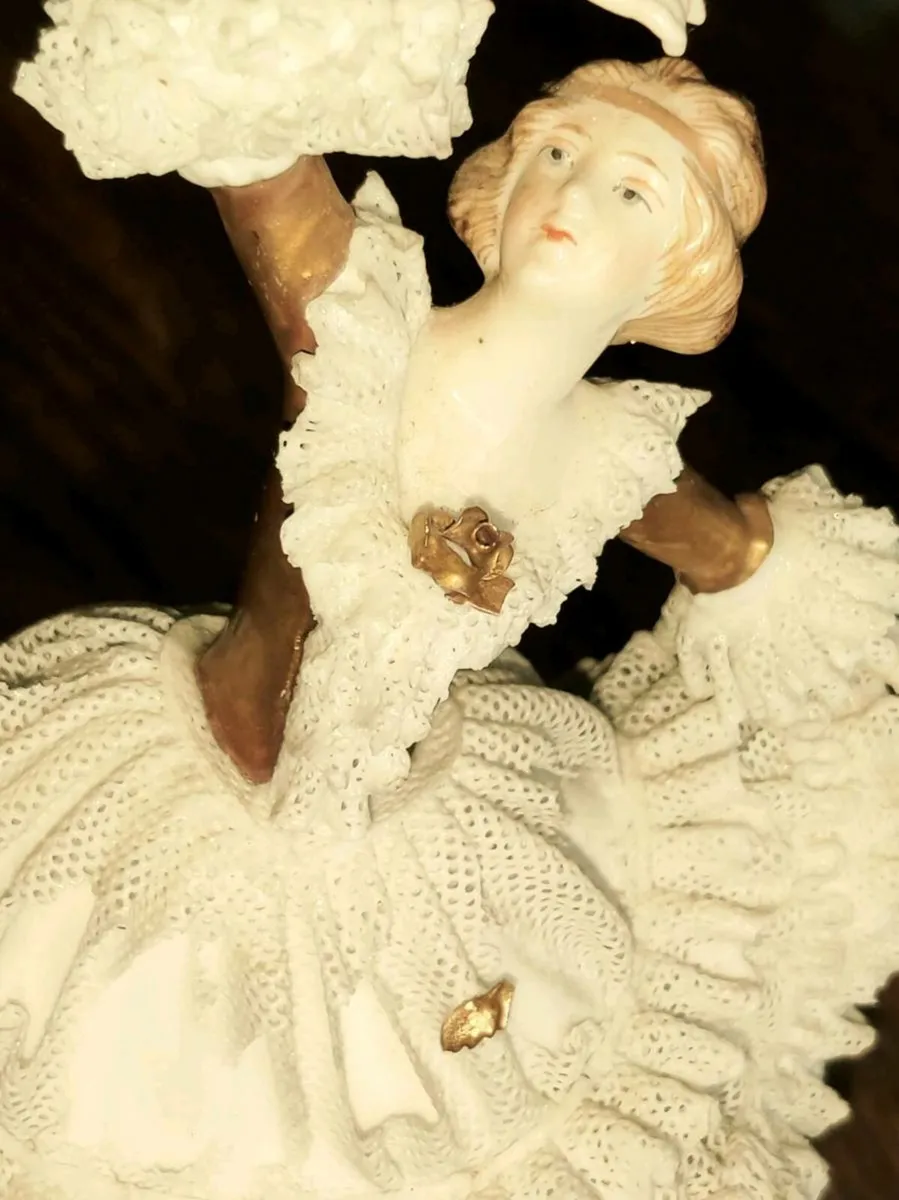 FLORENTINE BALLERINA, 24CT Gold Painted Dresden ! - Image 4