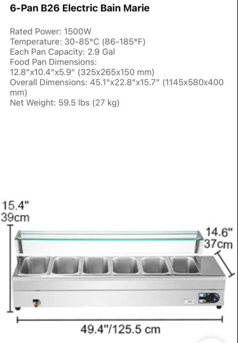 Electric food warmer countertop buffet 220v NEW - Image 3