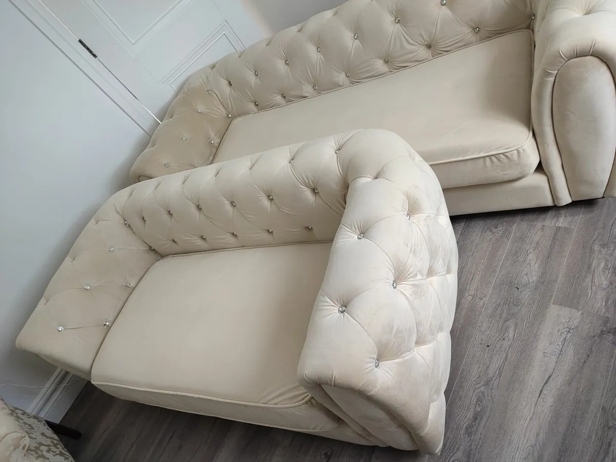 Two beautiful velvet cream sofas embellished with - Image 3